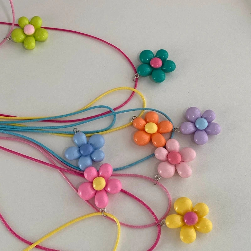 Colorful Flower Necklace Statement Pendant Necklace Floral Design Neck Jewelry Rope Necklace Perfect Gift for Teens.