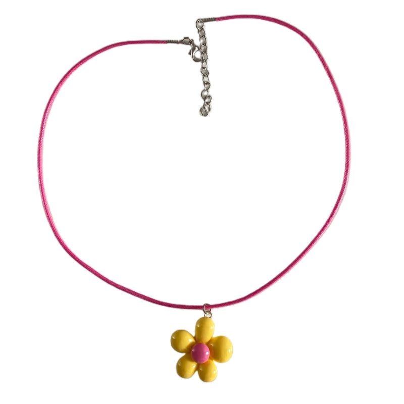 Colorful Flower Necklace Statement Pendant Necklace Floral Design Neck Jewelry Rope Necklace Perfect Gift for Teens.