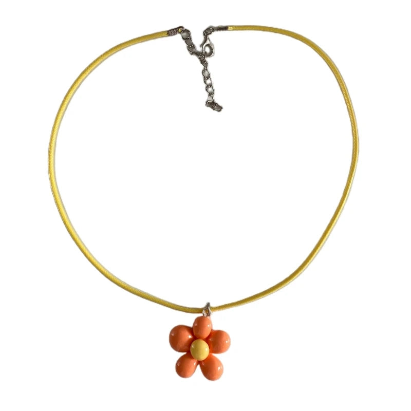 Colorful Flower Necklace Statement Pendant Necklace Floral Design Neck Jewelry Rope Necklace Perfect Gift for Teens.