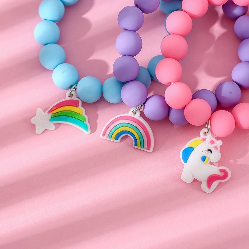 ✨🦄🌈 3Pcs/set Cute Kawaii Unicorn Rainbow Charm Bracelets 🌈🦄✨