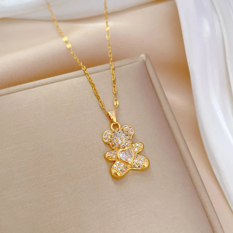 🐻💎 Teddy Bear Micro-Studded Necklace 💎🐻