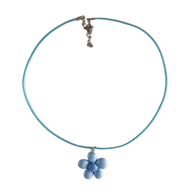Colorful Flower Necklace Statement Pendant Necklace Floral Design Neck Jewelry Rope Necklace Perfect Gift for Teens.