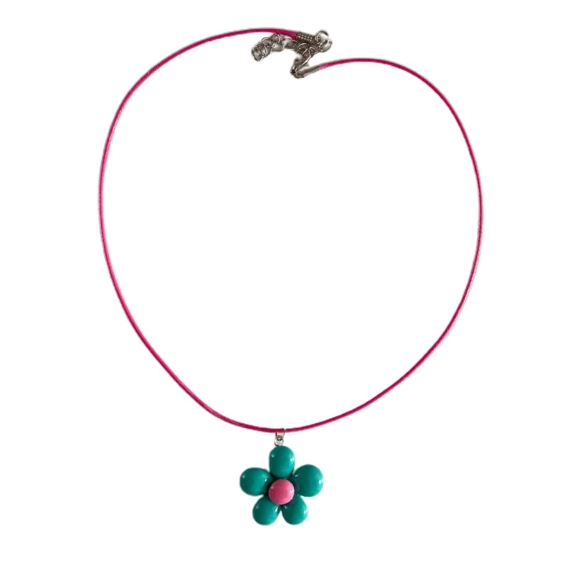 Colorful Flower Necklace Statement Pendant Necklace Floral Design Neck Jewelry Rope Necklace Perfect Gift for Teens.