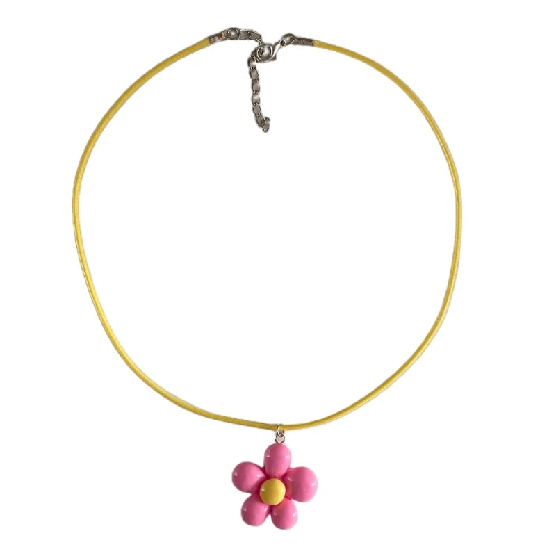 Colorful Flower Necklace Statement Pendant Necklace Floral Design Neck Jewelry Rope Necklace Perfect Gift for Teens.