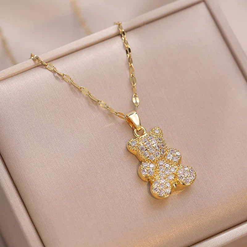 🐻💎 Teddy Bear Micro-Studded Necklace 💎🐻