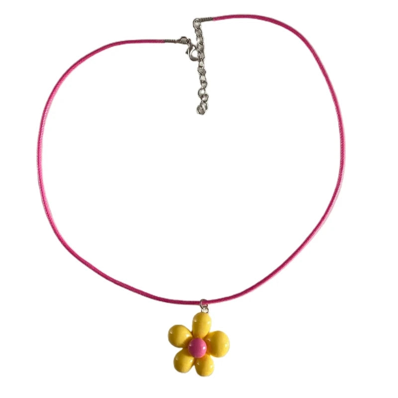 Colorful Flower Necklace Statement Pendant Necklace Floral Design Neck Jewelry Rope Necklace Perfect Gift for Teens.