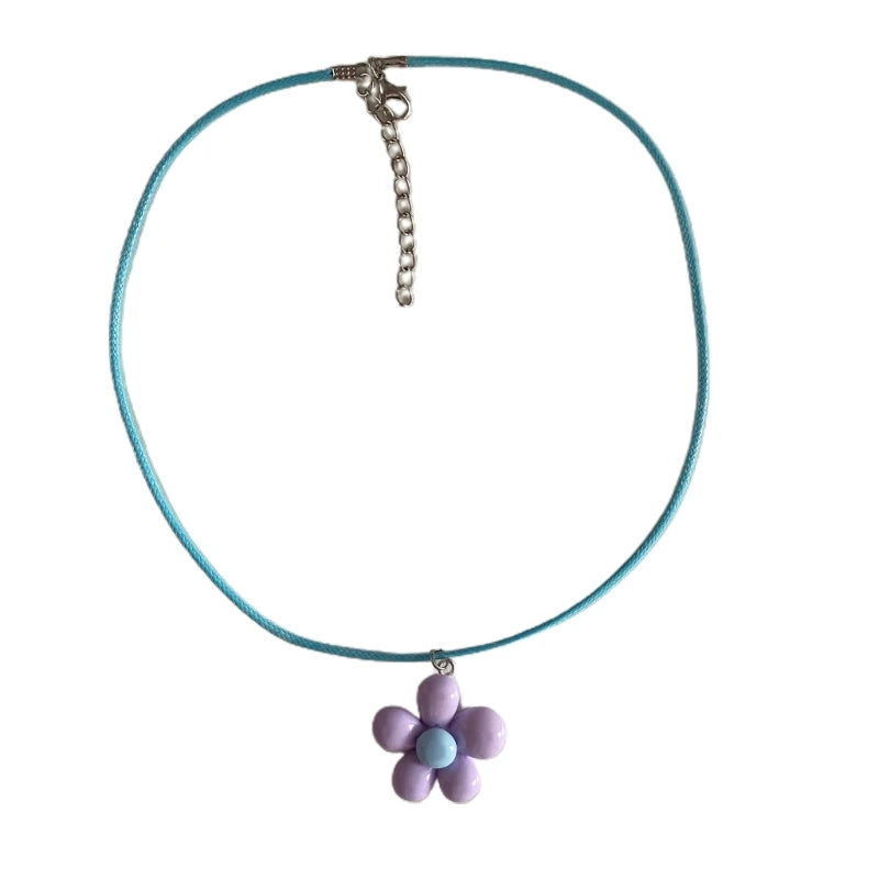 Colorful Flower Necklace Statement Pendant Necklace Floral Design Neck Jewelry Rope Necklace Perfect Gift for Teens.