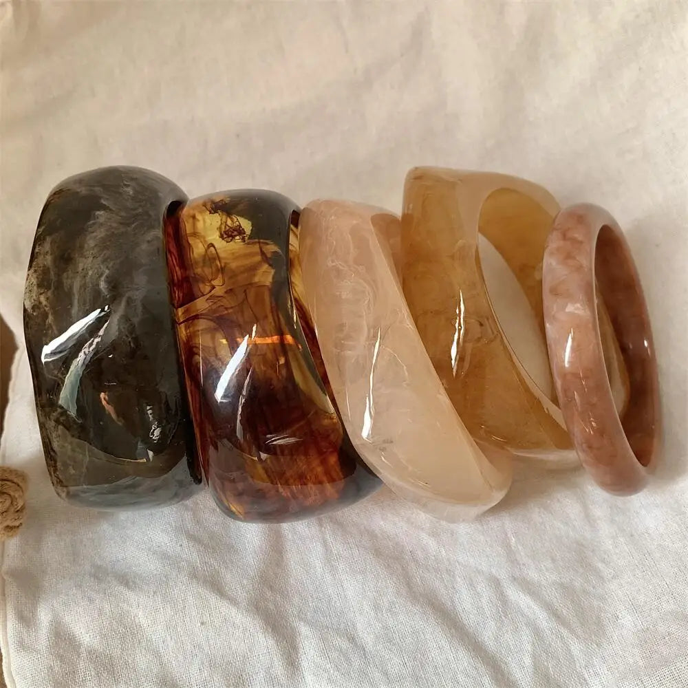 Wide Geometric Resin Beige Brown Coffee Bracelets Bangle Jewelry.