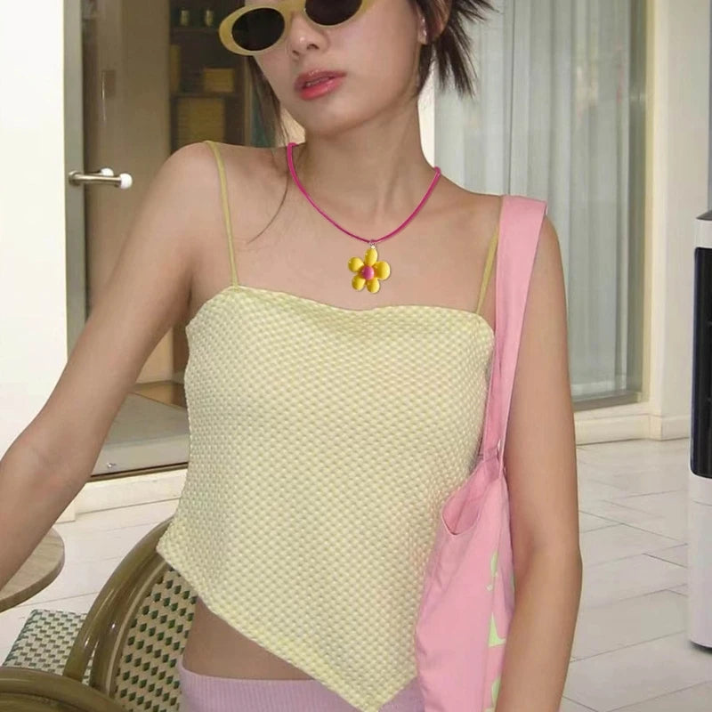 Colorful Flower Necklace Statement Pendant Necklace Floral Design Neck Jewelry Rope Necklace Perfect Gift for Teens.