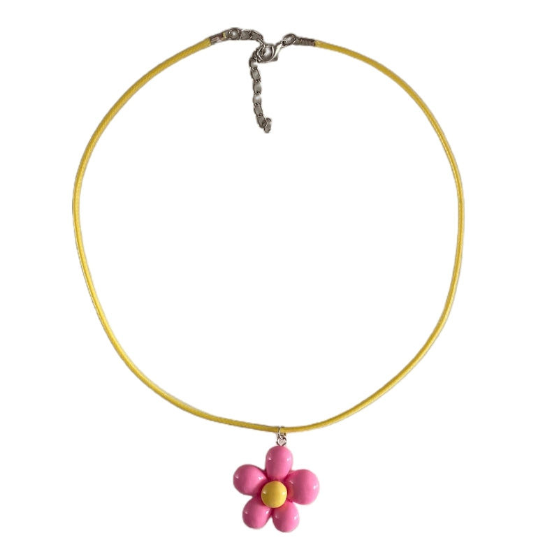 Colorful Flower Necklace Statement Pendant Necklace Floral Design Neck Jewelry Rope Necklace Perfect Gift for Teens.