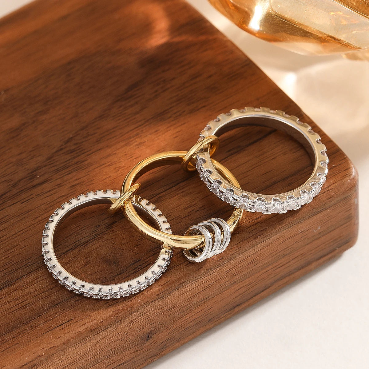 A Niche Two-Color Four-Ring Copper Jewelry Ring, Hypoallergenic, Ins Style, Stacking Artifact, Suitable For Young Women