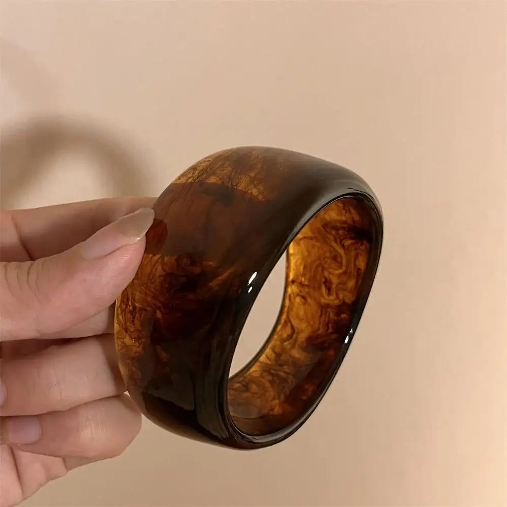 Wide Geometric Resin Beige Brown Coffee Bracelets Bangle Jewelry.