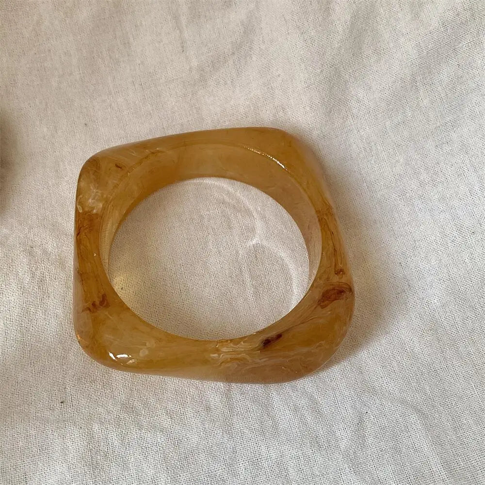 Wide Geometric Resin Beige Brown Coffee Bracelets Bangle Jewelry.