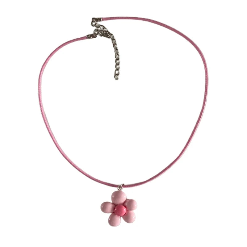 Colorful Flower Necklace Statement Pendant Necklace Floral Design Neck Jewelry Rope Necklace Perfect Gift for Teens.