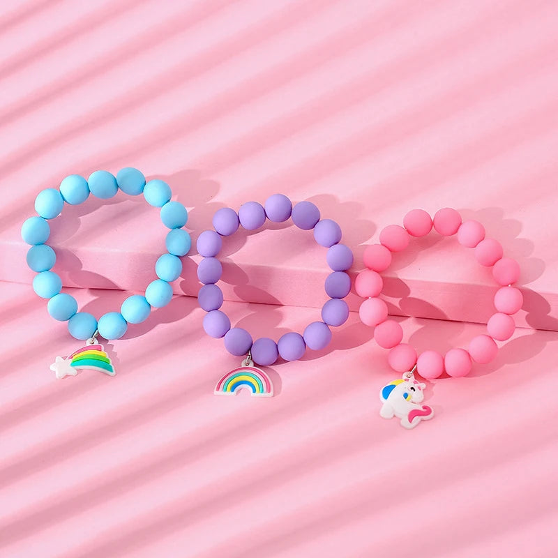 ✨🦄🌈 3Pcs/set Cute Kawaii Unicorn Rainbow Charm Bracelets 🌈🦄✨