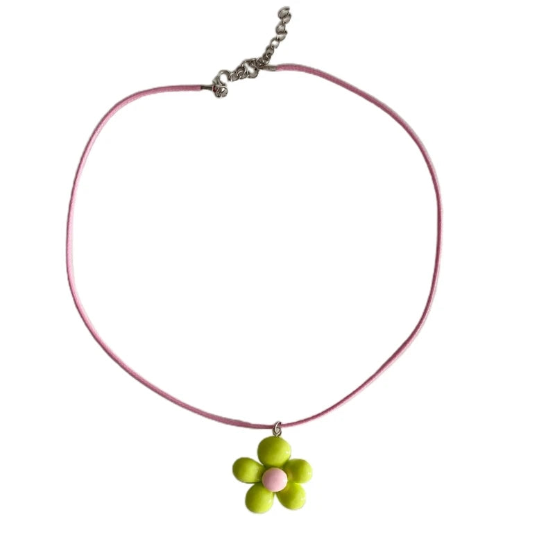 Colorful Flower Necklace Statement Pendant Necklace Floral Design Neck Jewelry Rope Necklace Perfect Gift for Teens.