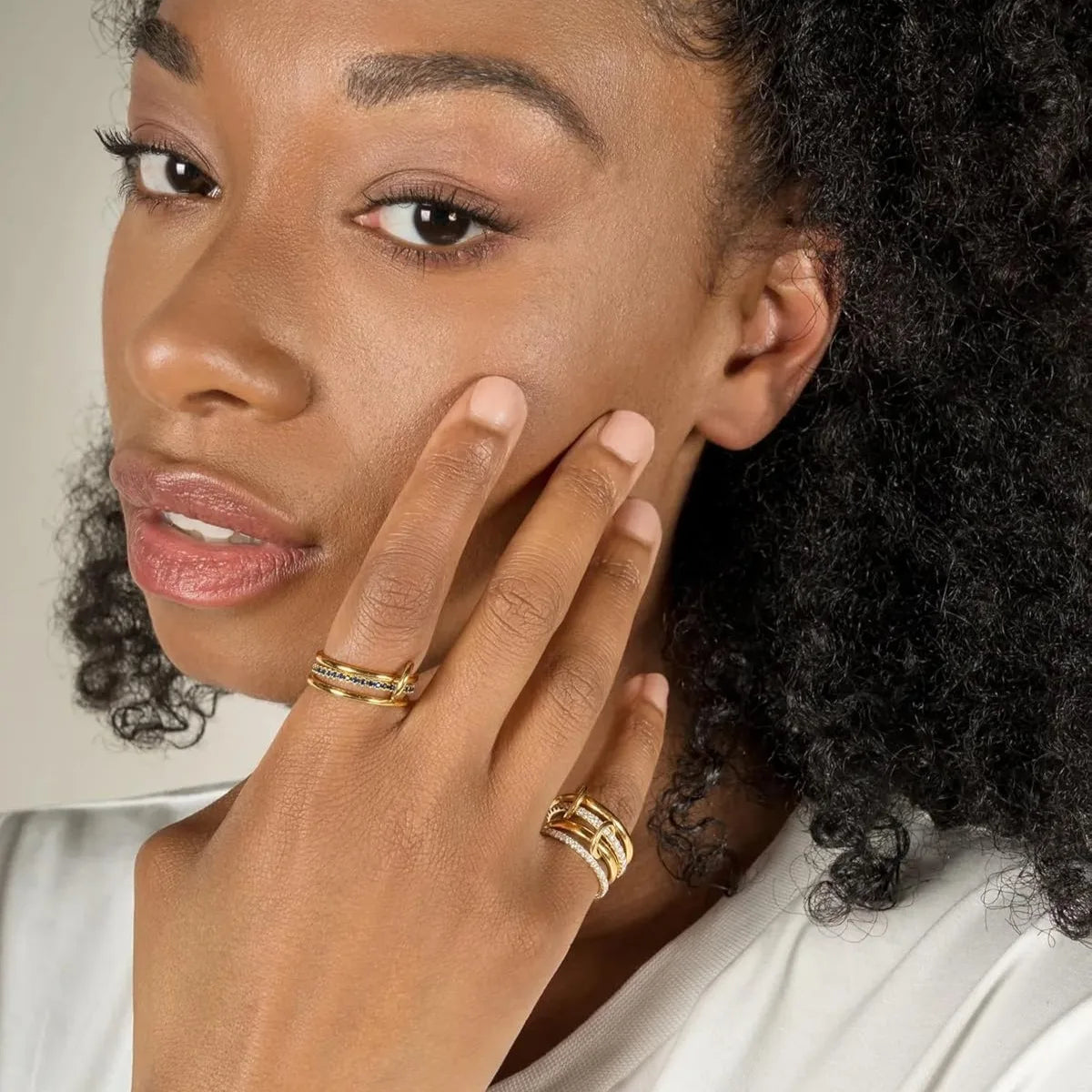 A Niche Two-Color Four-Ring Copper Jewelry Ring, Hypoallergenic, Ins Style, Stacking Artifact, Suitable For Young Women